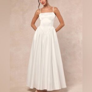 Lulus Bria White Basque Waist Maxi Dress